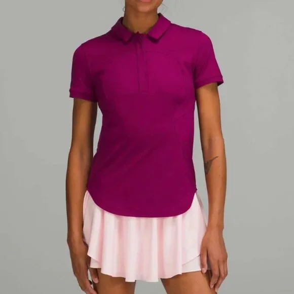 Women Lululemon Quick-Drying Short Sleeve Polo Shirt Magenta Purple Size 2 - Picture 1 of 7